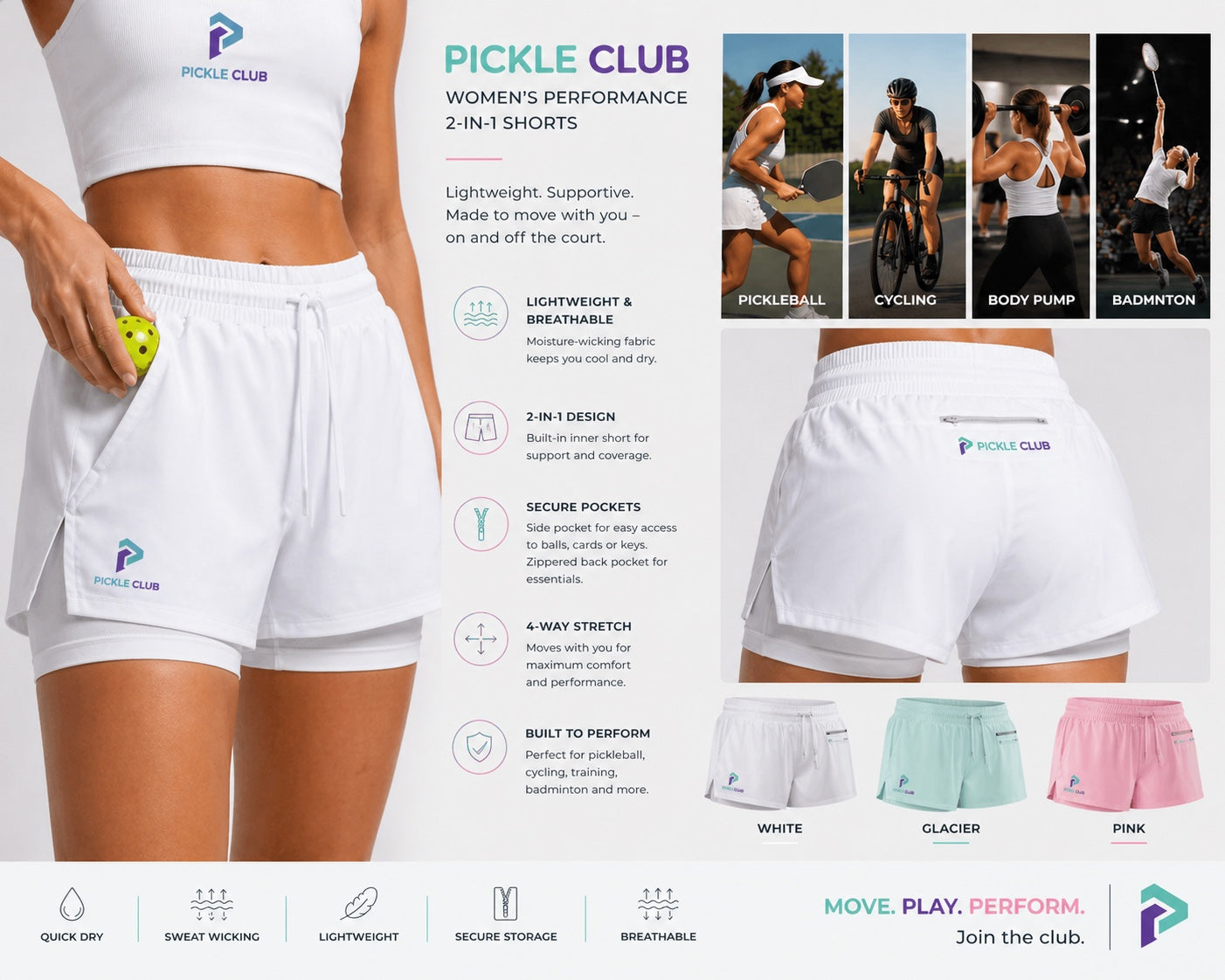 Pickle Club Women’s 2-in-1 Performance Shorts