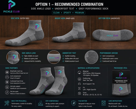 Pickle Club premium grey performance pickleball socks
